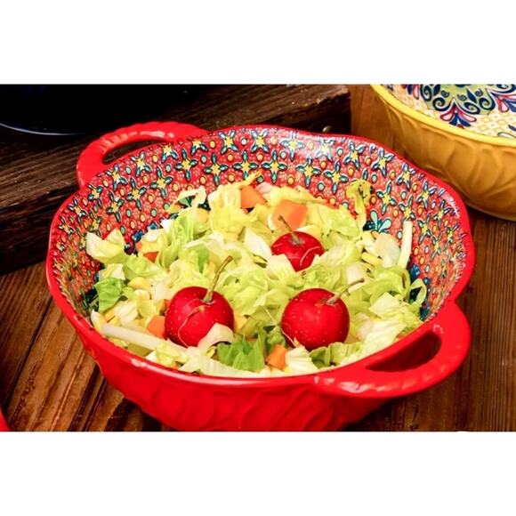 Bohemian Style Ceramic Ramen Soup Bowl with Handle Microwave Safe Embossed New - Picture 1 of 7